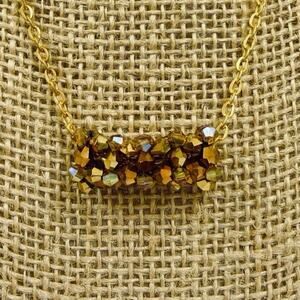 New gold bling‎ Beaded crystal floating bar necklace New With Box! Handmade